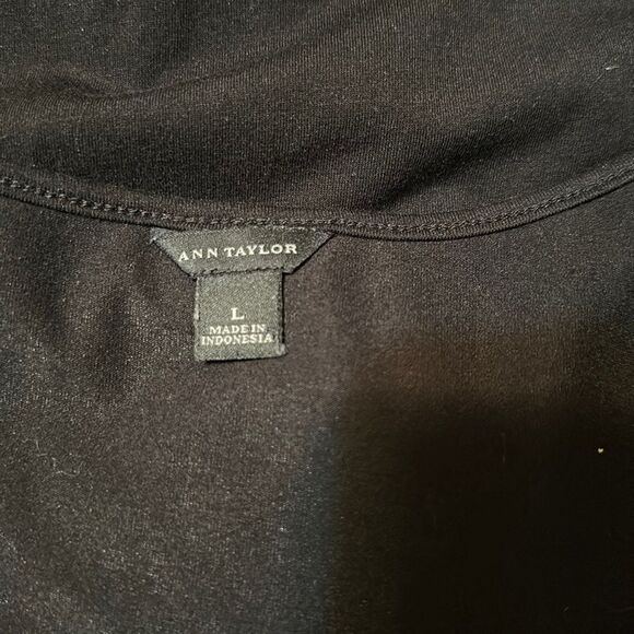 Ann Taylor L Black Winter Green White Crewneck Quarter Sleeve Cotton Blend Top - Picture 10 of 12